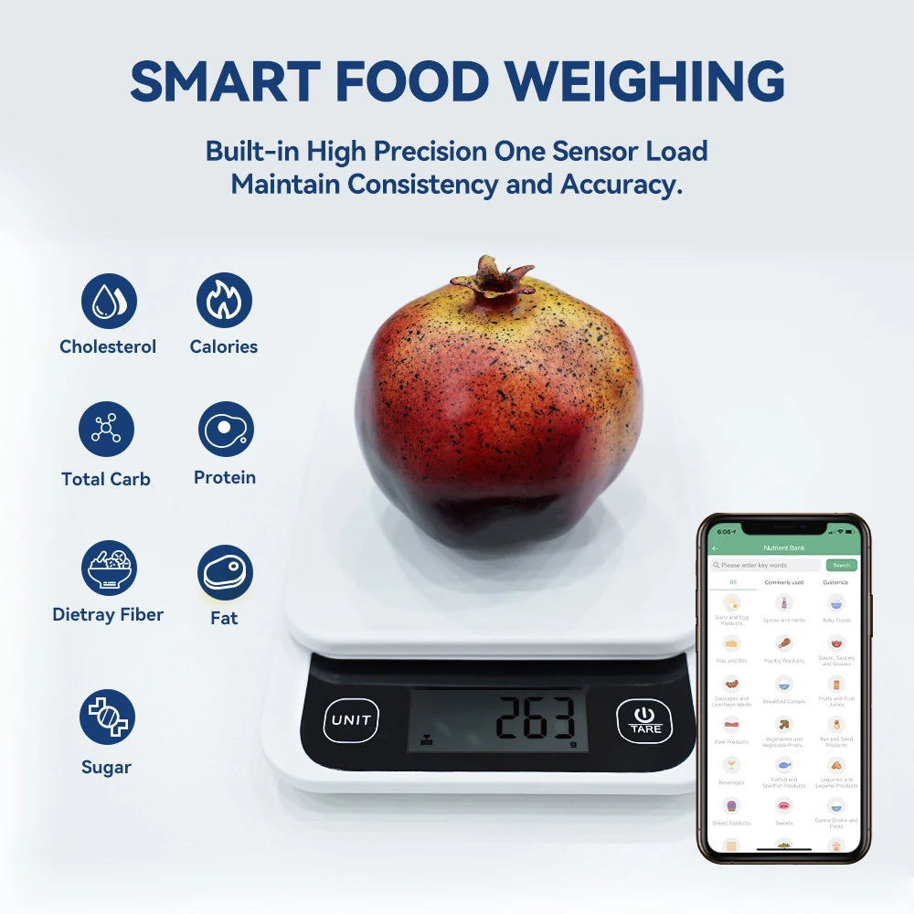 0-1kg/0.1g, 1-5kg/1g, Smart Kitchen Scales with App